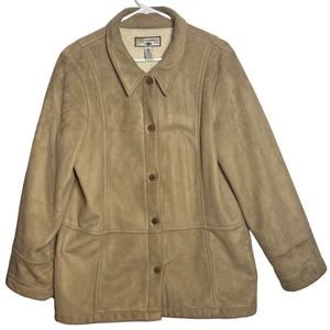 Caribbean Joe Soft Faux SuedeButton Oversized Button Down Shacket size Large Tan